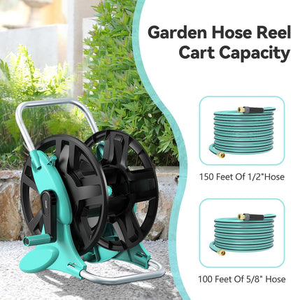 Garden Hose Reel Cart,Hose Holder Up to 50-100 Feet of 5/8" Hose,Wall Mounted Water Hose Reel,Portable Hose Reels for Outside Car Washing, Watering