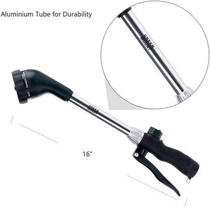 Watering Wand 16-Inch, Heavy Duty Garden Wand with 8 Spray Patterns | Ergonomic & Lightweight for Easy Watering | Ideal for Hanging Baskets, Potted Plants, Window Boxes，Blackish Green