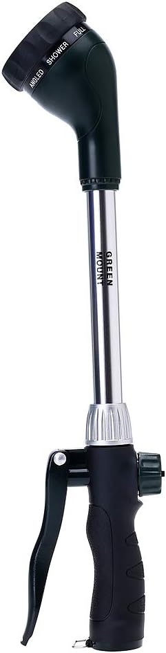Watering Wand 16-Inch, Heavy Duty Garden Wand with 8 Spray Patterns | Ergonomic & Lightweight for Easy Watering | Ideal for Hanging Baskets, Potted Plants, Window Boxes，Blackish Green