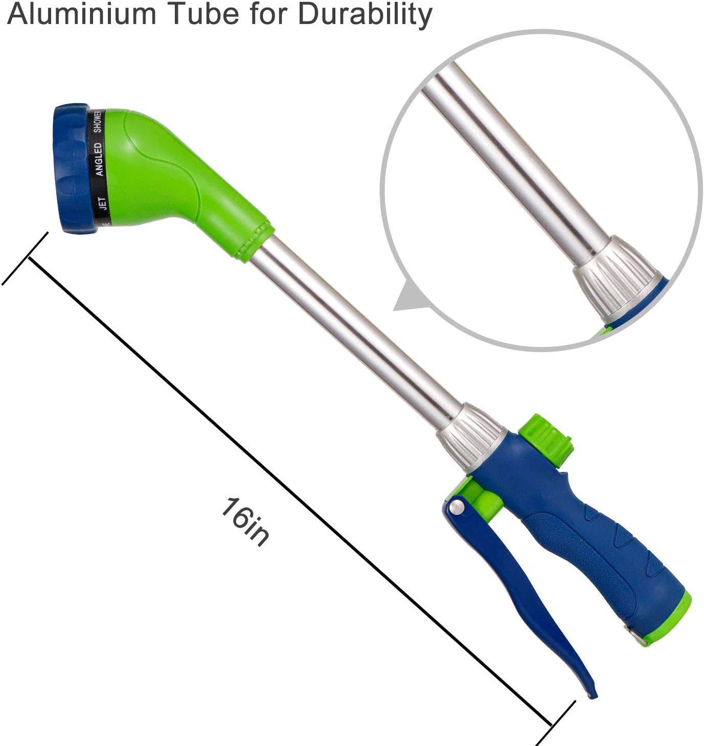Watering Wand 16-Inch, Heavy Duty Garden Wand with 8 Spray Patterns | Ergonomic & Lightweight for Easy Watering | Ideal for Hanging Baskets, Potted Plants, Window Boxes，Blackish Green
