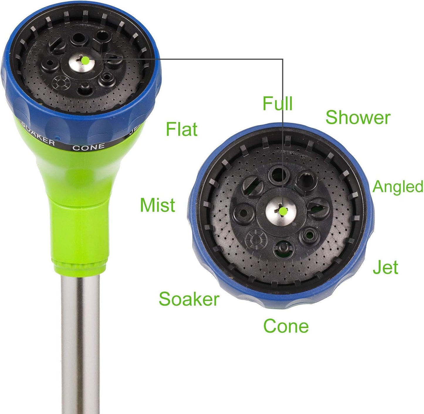 Watering Wand 16-Inch, Heavy Duty Garden Wand with 8 Spray Patterns | Ergonomic & Lightweight for Easy Watering | Ideal for Hanging Baskets, Potted Plants, Window Boxes，Blackish Green