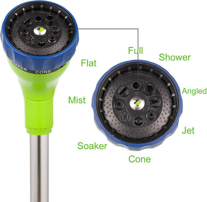 Watering Wand 16-Inch, Heavy Duty Garden Wand with 8 Spray Patterns | Ergonomic & Lightweight for Easy Watering | Ideal for Hanging Baskets, Potted Plants, Window Boxes，Blackish Green