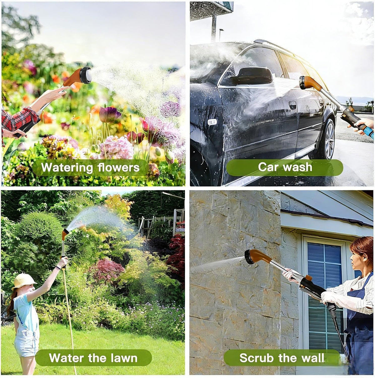 Watering Wand 16-Inch, Heavy Duty Garden Wand with 8 Spray Patterns | Ergonomic & Lightweight for Easy Watering | Ideal for Hanging Baskets, Potted Plants, Window Boxes，Blackish Green