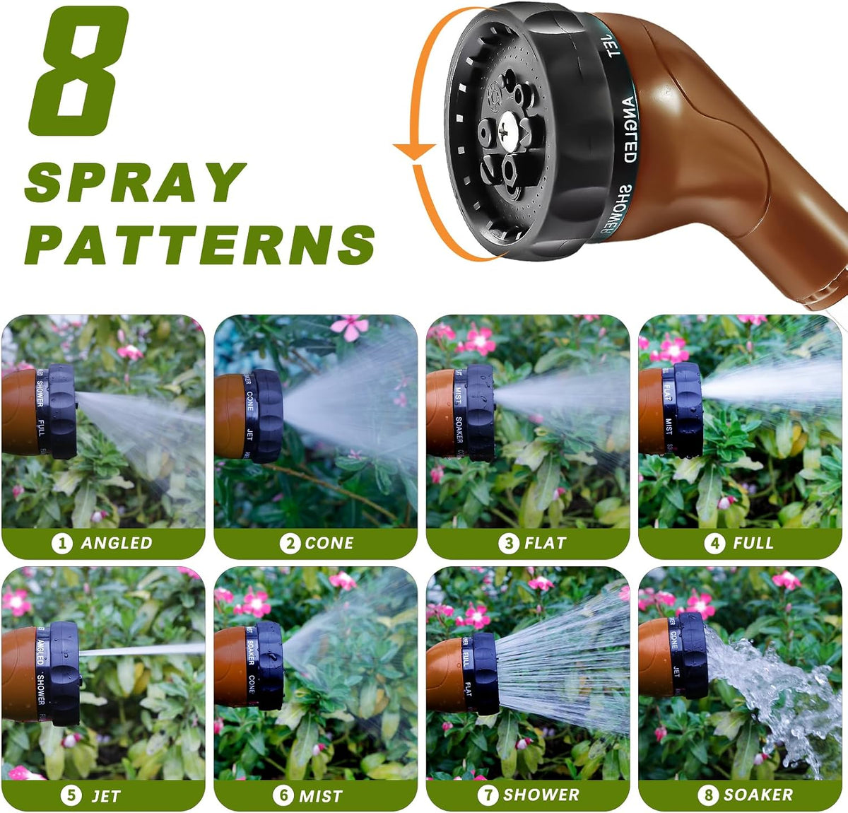 Watering Wand 16-Inch, Heavy Duty Garden Wand with 8 Spray Patterns | Ergonomic & Lightweight for Easy Watering | Ideal for Hanging Baskets, Potted Plants, Window Boxes，Blackish Green