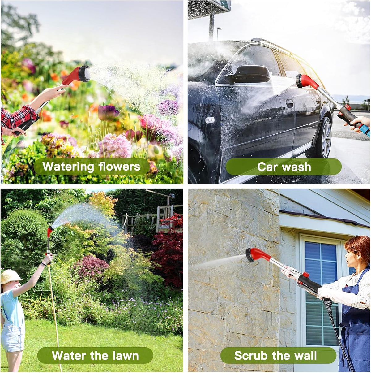 Watering Wand 16-Inch, Heavy Duty Garden Wand with 8 Spray Patterns | Ergonomic & Lightweight for Easy Watering | Ideal for Hanging Baskets, Potted Plants, Window Boxes，Blackish Green