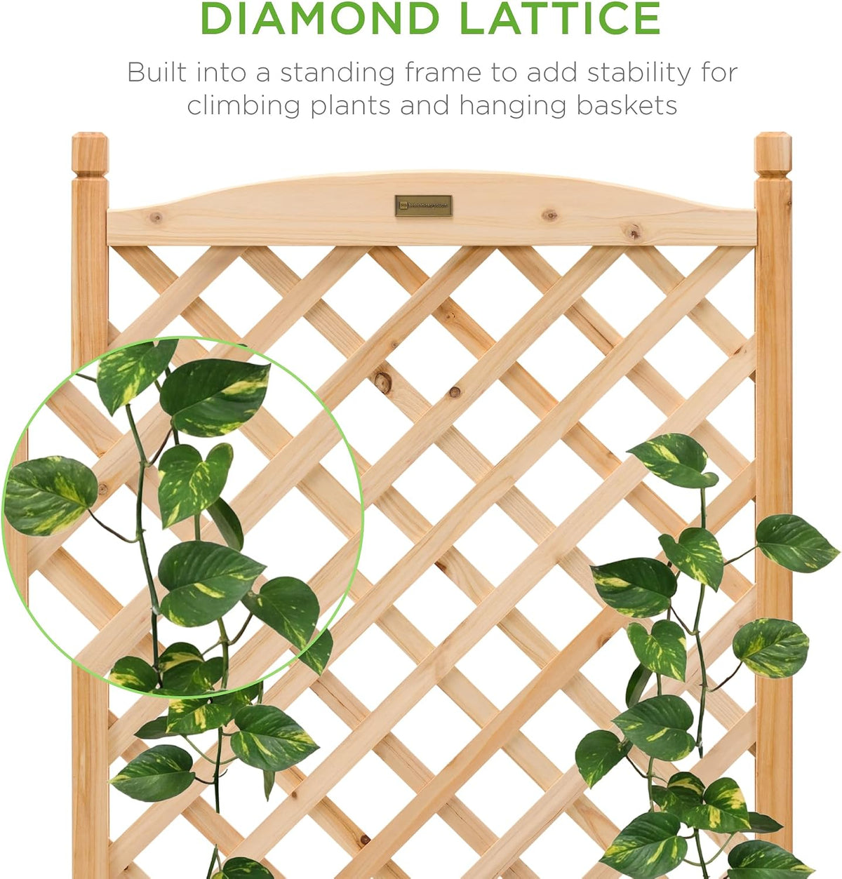 Set of 2 48in Wood Planter Box & Diamond Lattice Trellis, Mobile Outdoor Raised Garden Bed for Climbing Plants w/Drainage Holes, Optional Wheels - Walnut