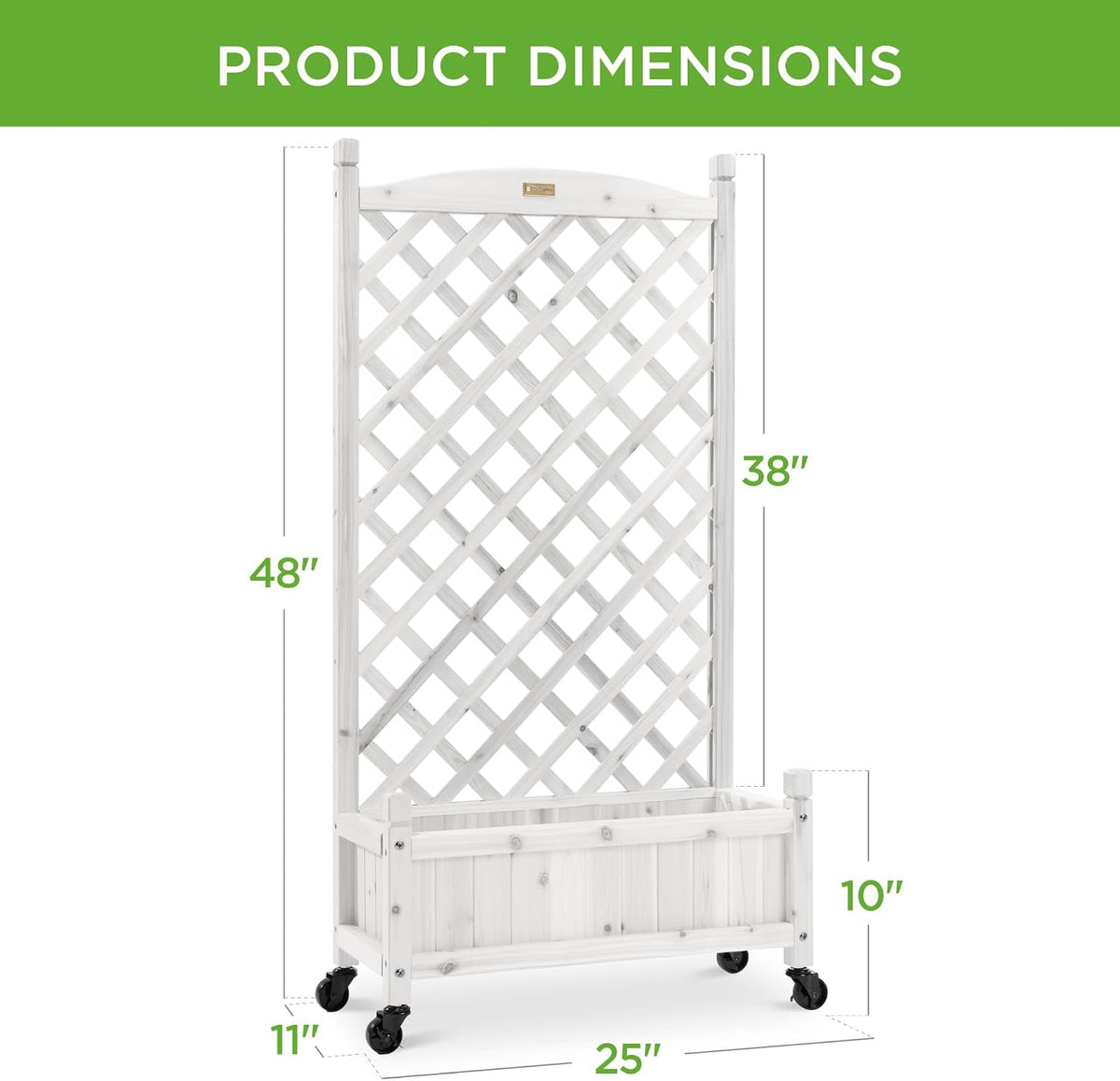 Set of 2 48in Wood Planter Box & Diamond Lattice Trellis, Mobile Outdoor Raised Garden Bed for Climbing Plants w/Drainage Holes, Optional Wheels - Walnut
