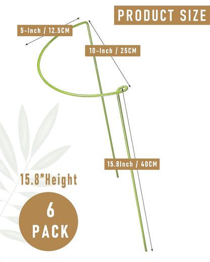 6-Pack Plant Support Stakes, Steel Stakes for Indoor Plants, Monstera & Peony Support, Tall Plant Sticks for Snake Plant, Climbing Vines, Metal Garden Stakes (10" W x 15.8" H)