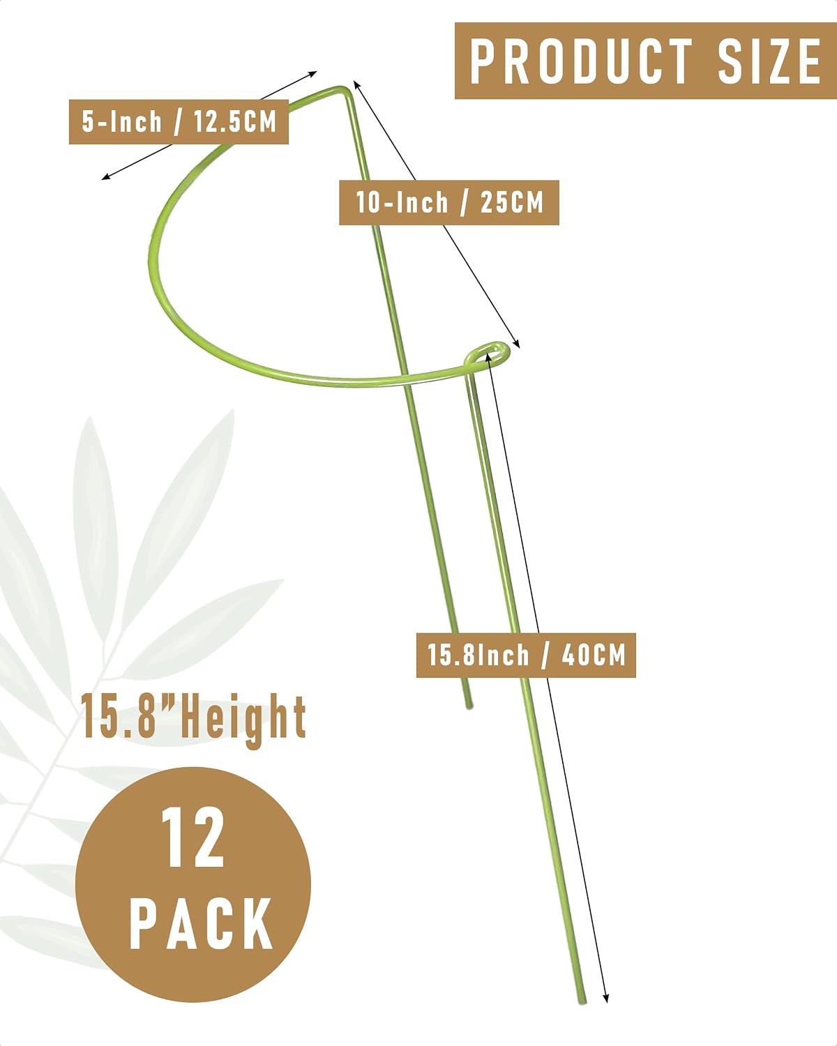 6-Pack Plant Support Stakes, Steel Stakes for Indoor Plants, Monstera & Peony Support, Tall Plant Sticks for Snake Plant, Climbing Vines, Metal Garden Stakes (10" W x 15.8" H)