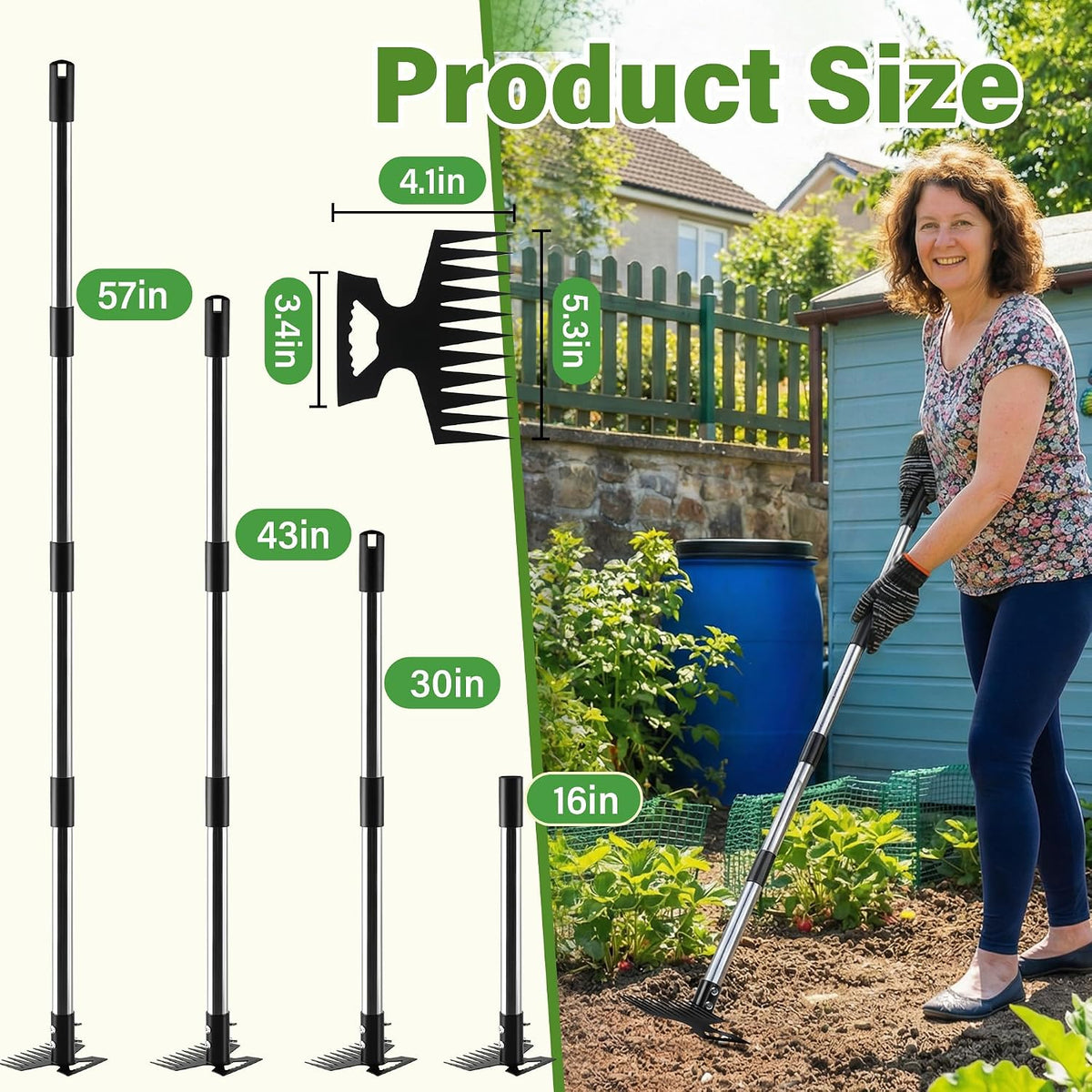 2 in 1 Weeding Puller Tool with Long Handle, 11 Tooth Manual Weed Remover Easy to Install, Uprooting Weed Pulling Tool for Yard, Lawn, Patio and Garden