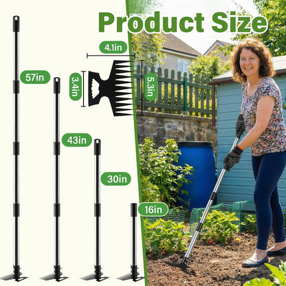 2 in 1 Weeding Puller Tool with Long Handle, 11 Tooth Manual Weed Remover Easy to Install, Uprooting Weed Pulling Tool for Yard, Lawn, Patio and Garden