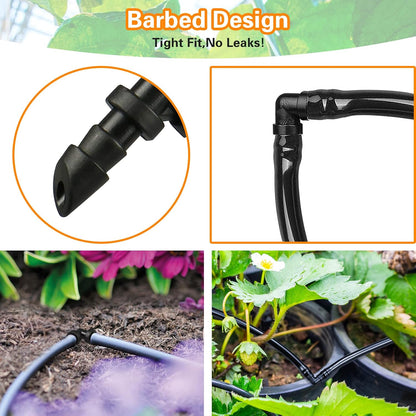 300 Pcs Barbed Connectors Irrigation Fittings Kit, Drip Irrigation Fittings 1/4” Tubing Connectors for Drip or Sprinkler Systems-Couplings, Single Barbs, End Plugs, Elbows, Tees, 4-Way Coupler