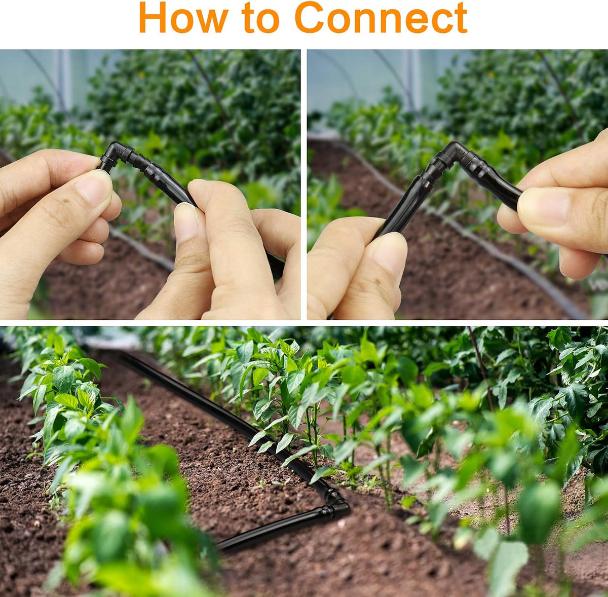 300 Pcs Barbed Connectors Irrigation Fittings Kit, Drip Irrigation Fittings 1/4” Tubing Connectors for Drip or Sprinkler Systems-Couplings, Single Barbs, End Plugs, Elbows, Tees, 4-Way Coupler