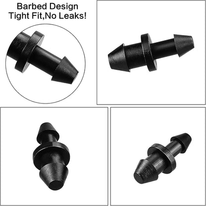 300 Pcs Barbed Connectors Irrigation Fittings Kit, Drip Irrigation Fittings 1/4” Tubing Connectors for Drip or Sprinkler Systems-Couplings, Single Barbs, End Plugs, Elbows, Tees, 4-Way Coupler