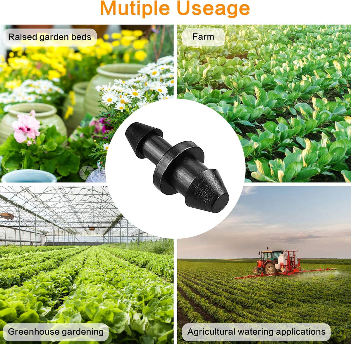300 Pcs Barbed Connectors Irrigation Fittings Kit, Drip Irrigation Fittings 1/4” Tubing Connectors for Drip or Sprinkler Systems-Couplings, Single Barbs, End Plugs, Elbows, Tees, 4-Way Coupler