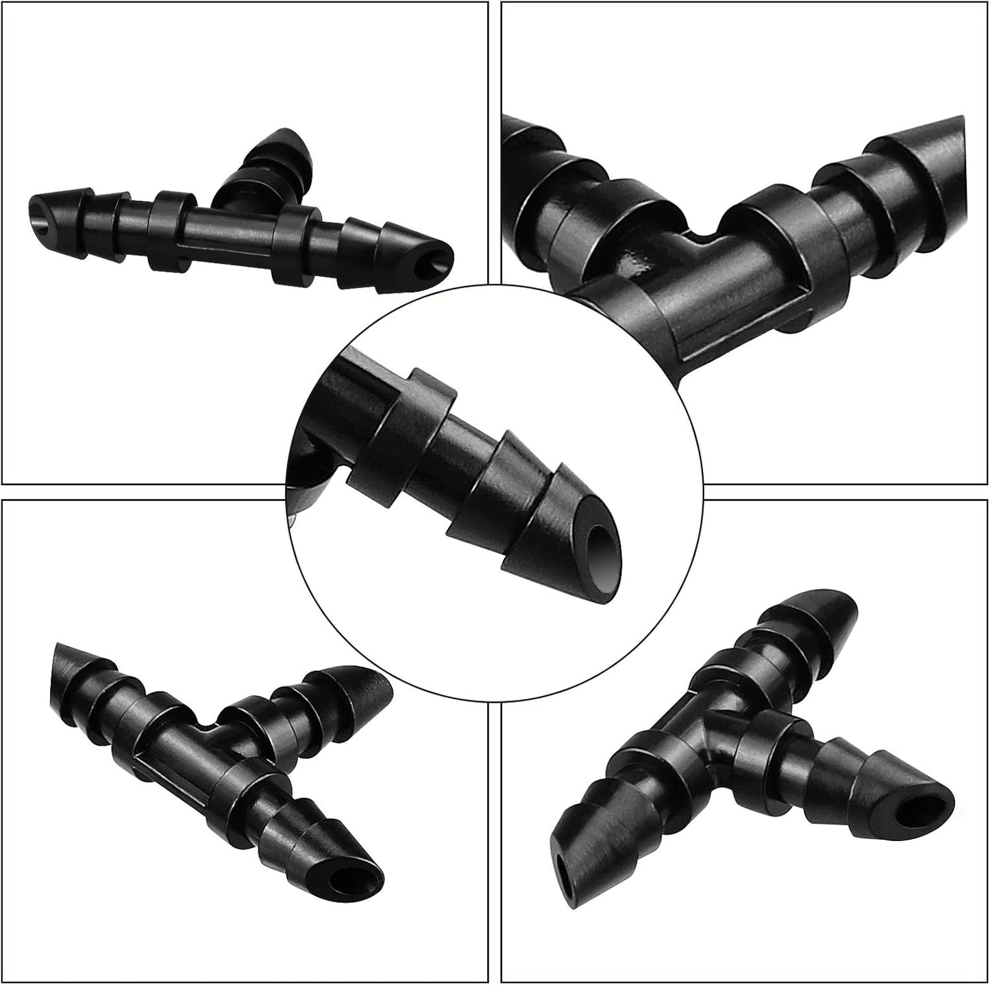 300 Pcs Barbed Connectors Irrigation Fittings Kit, Drip Irrigation Fittings 1/4” Tubing Connectors for Drip or Sprinkler Systems-Couplings, Single Barbs, End Plugs, Elbows, Tees, 4-Way Coupler