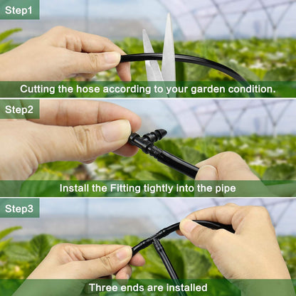 300 Pcs Barbed Connectors Irrigation Fittings Kit, Drip Irrigation Fittings 1/4” Tubing Connectors for Drip or Sprinkler Systems-Couplings, Single Barbs, End Plugs, Elbows, Tees, 4-Way Coupler