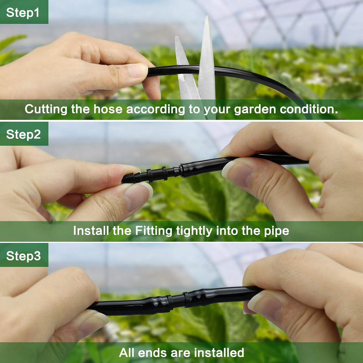 300 Pcs Barbed Connectors Irrigation Fittings Kit, Drip Irrigation Fittings 1/4” Tubing Connectors for Drip or Sprinkler Systems-Couplings, Single Barbs, End Plugs, Elbows, Tees, 4-Way Coupler