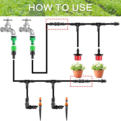300 Pcs Barbed Connectors Irrigation Fittings Kit, Drip Irrigation Fittings 1/4” Tubing Connectors for Drip or Sprinkler Systems-Couplings, Single Barbs, End Plugs, Elbows, Tees, 4-Way Coupler