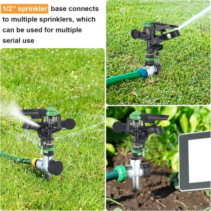 6 Pieces Pulsating Sprinklers with Metal Spike, Adjustable Rotating Impact Sprinkler Large Area Coverage Sprinklers for Yard Lawn Garden Above Ground Sprinkler System (Black and Green)
