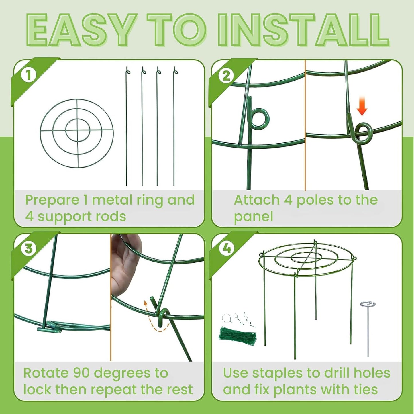 8 Pack Peony Cages and Supports - Heavy Duty Grow Through Metal Plant Support for Outdoor Plants - Plant Support Frame Ring for Rose Tomato Hydrangea Sage Strawberry 12" D x 16" H