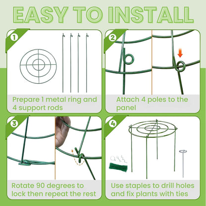 8 Pack Peony Cages and Supports - Heavy Duty Grow Through Metal Plant Support for Outdoor Plants - Plant Support Frame Ring for Rose Tomato Hydrangea Sage Strawberry 12" D x 16" H
