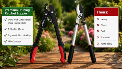 Ratchet Pruning Tree Loppers – Branch Cutter & Tree Trimmer – Easy-Pruning Lopper – High Carbon American Steel Blade – Compact Professional Garden Tool
