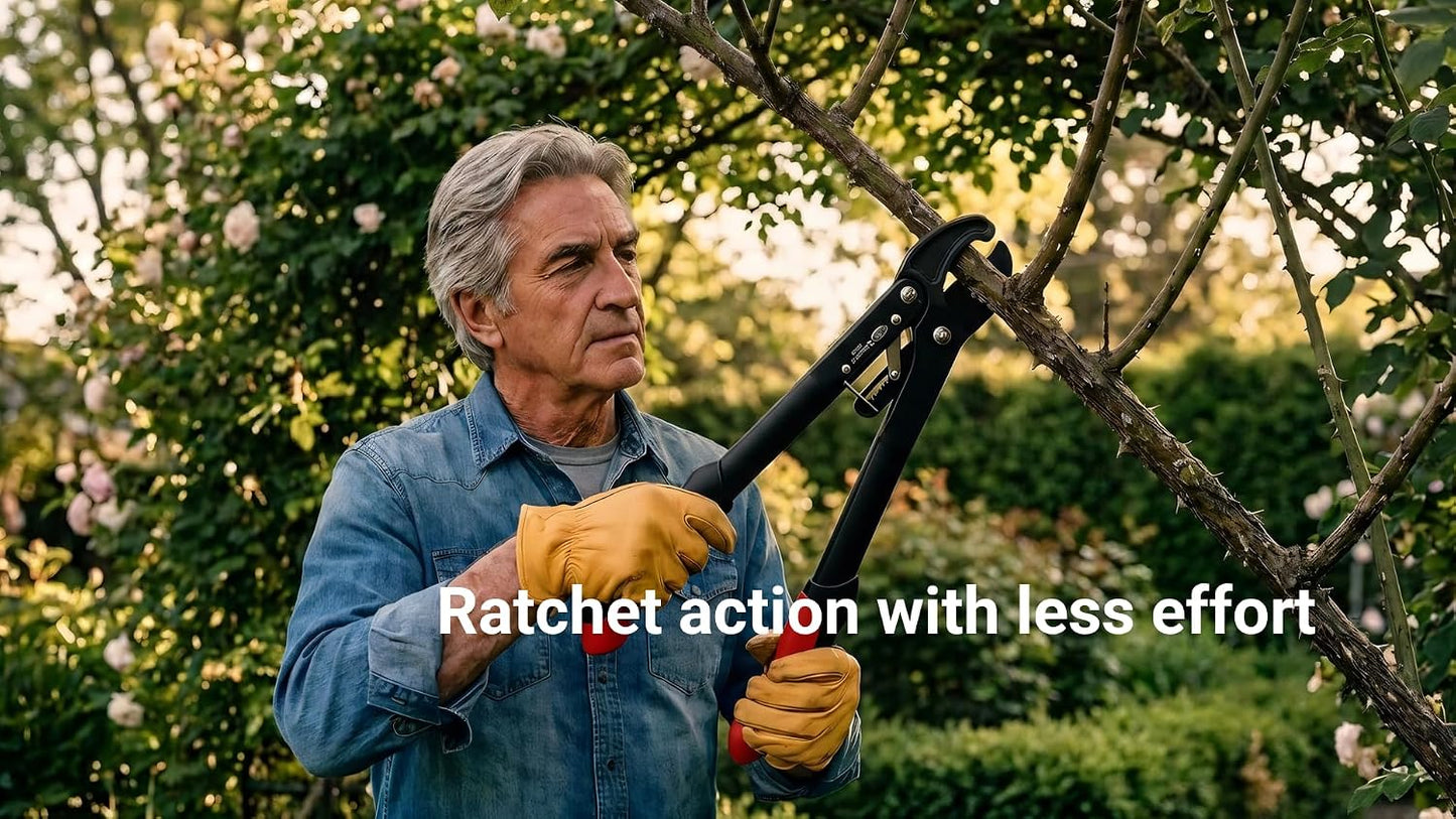 Ratchet Pruning Tree Loppers – Branch Cutter & Tree Trimmer – Easy-Pruning Lopper – High Carbon American Steel Blade – Compact Professional Garden Tool