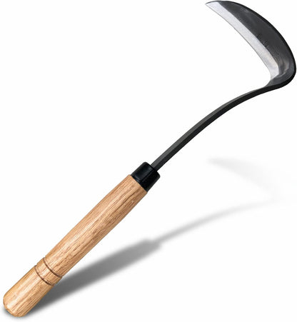 Japanese Weeding Sickle Hoe Gardening Tools 13-Inch Weed Remover Tool High-Carbon Steel One-Piece Molding with Hard Solid Wood Handle(Snake-Necked)