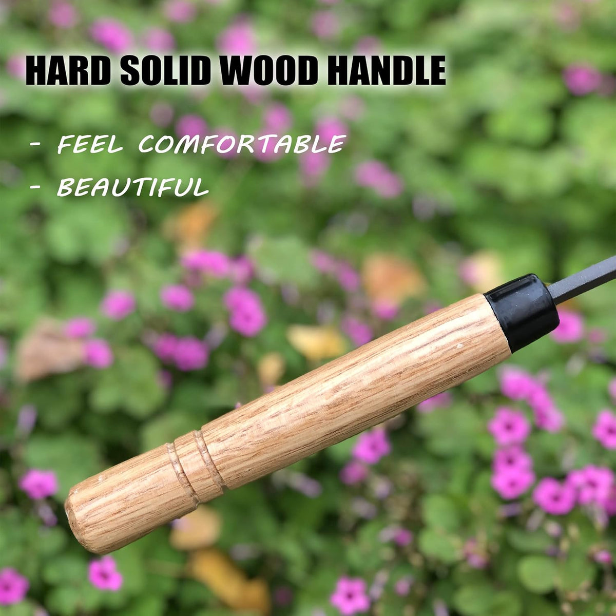 Japanese Weeding Sickle Hoe Gardening Tools 13-Inch Weed Remover Tool High-Carbon Steel One-Piece Molding with Hard Solid Wood Handle(Snake-Necked)