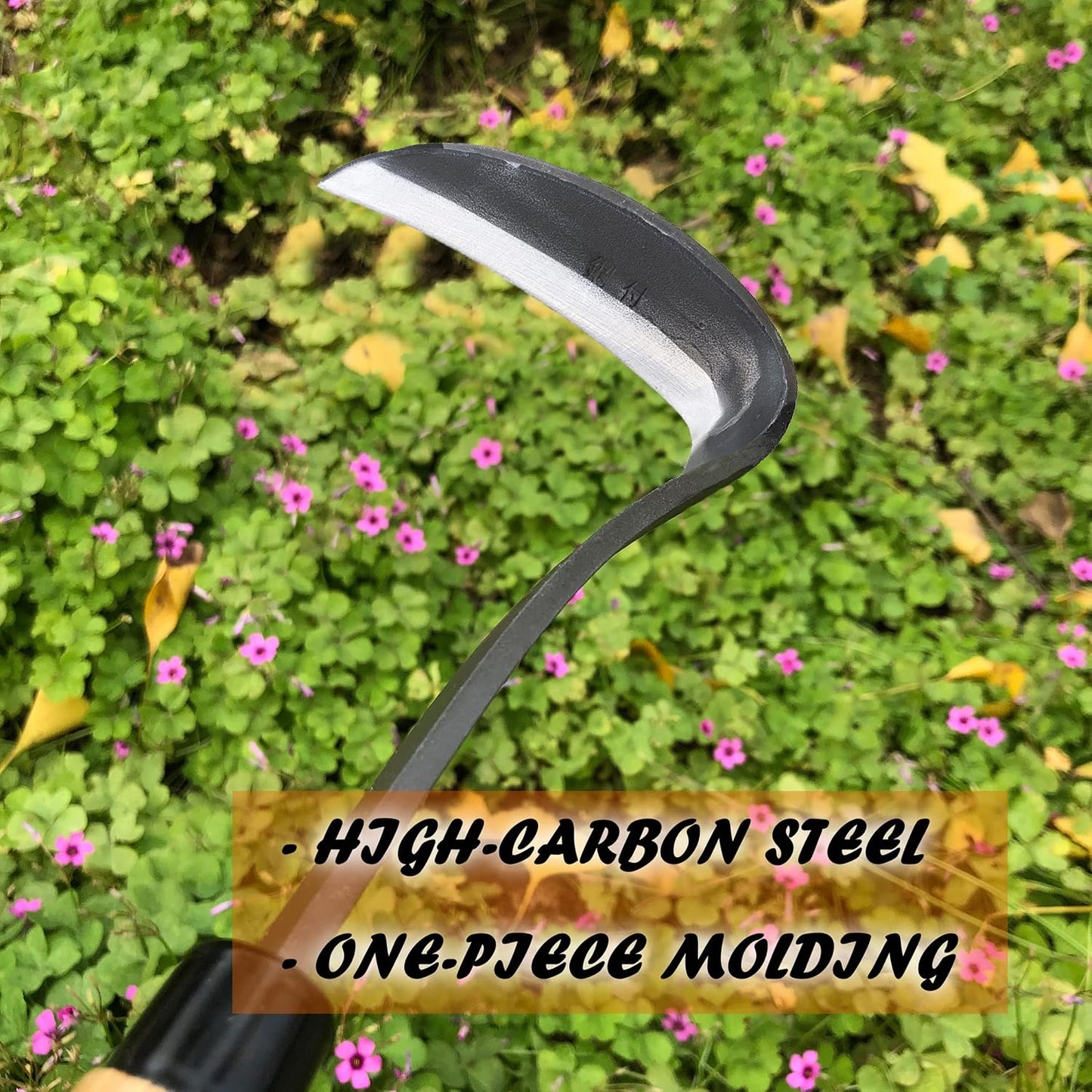 Japanese Weeding Sickle Hoe Gardening Tools 13-Inch Weed Remover Tool High-Carbon Steel One-Piece Molding with Hard Solid Wood Handle(Snake-Necked)