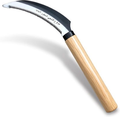 Japanese Weeding Sickle Hoe Gardening Tools 13-Inch Weed Remover Tool High-Carbon Steel One-Piece Molding with Hard Solid Wood Handle(Snake-Necked)
