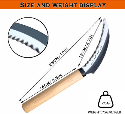 Japanese Weeding Sickle Hoe Gardening Tools 13-Inch Weed Remover Tool High-Carbon Steel One-Piece Molding with Hard Solid Wood Handle(Snake-Necked)