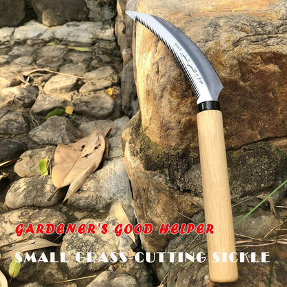 Japanese Weeding Sickle Hoe Gardening Tools 13-Inch Weed Remover Tool High-Carbon Steel One-Piece Molding with Hard Solid Wood Handle(Snake-Necked)