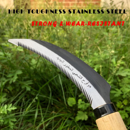 Japanese Weeding Sickle Hoe Gardening Tools 13-Inch Weed Remover Tool High-Carbon Steel One-Piece Molding with Hard Solid Wood Handle(Snake-Necked)