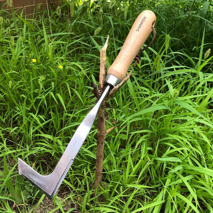 Japanese Weeding Sickle Hoe Gardening Tools 13-Inch Weed Remover Tool High-Carbon Steel One-Piece Molding with Hard Solid Wood Handle(Snake-Necked)