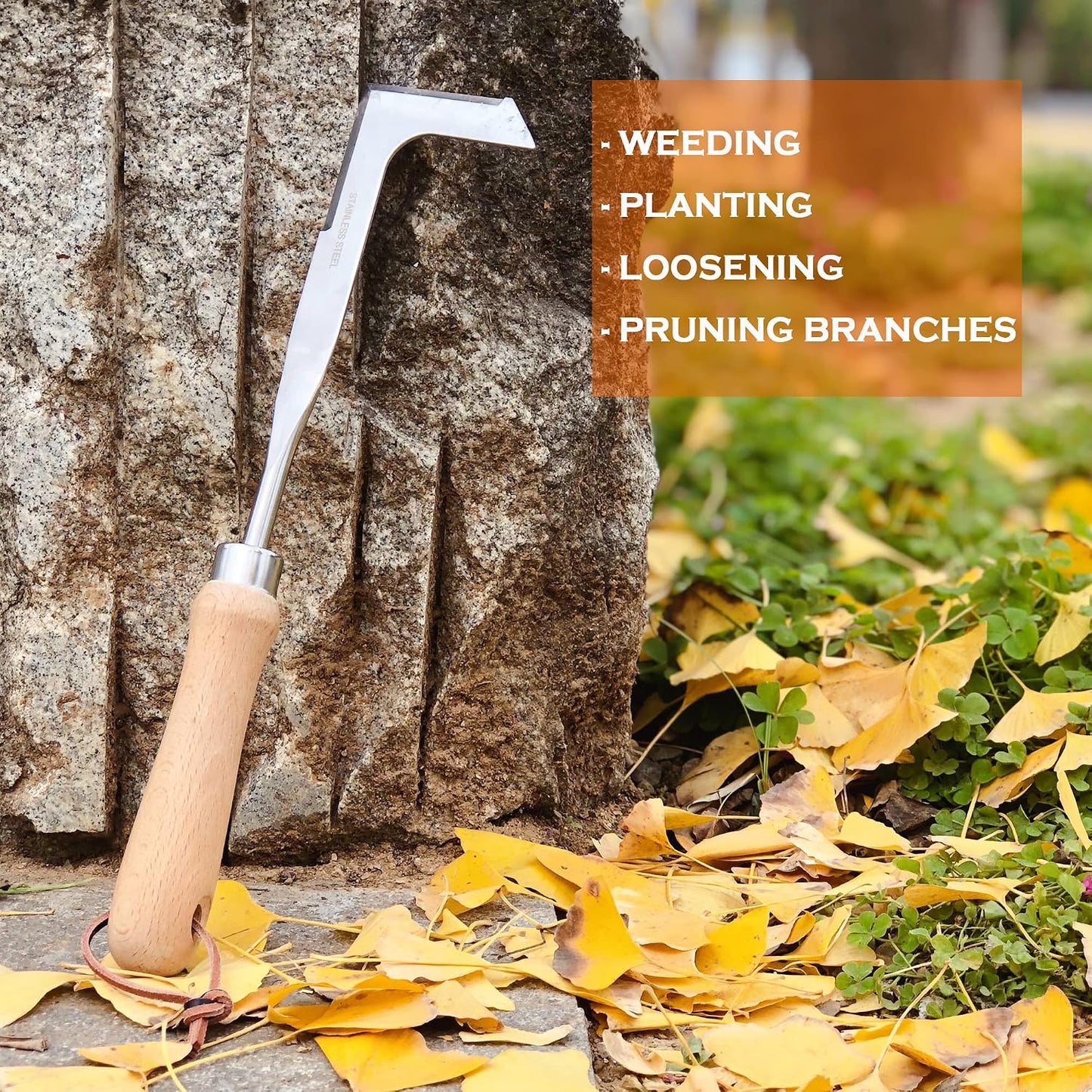 Japanese Weeding Sickle Hoe Gardening Tools 13-Inch Weed Remover Tool High-Carbon Steel One-Piece Molding with Hard Solid Wood Handle(Snake-Necked)