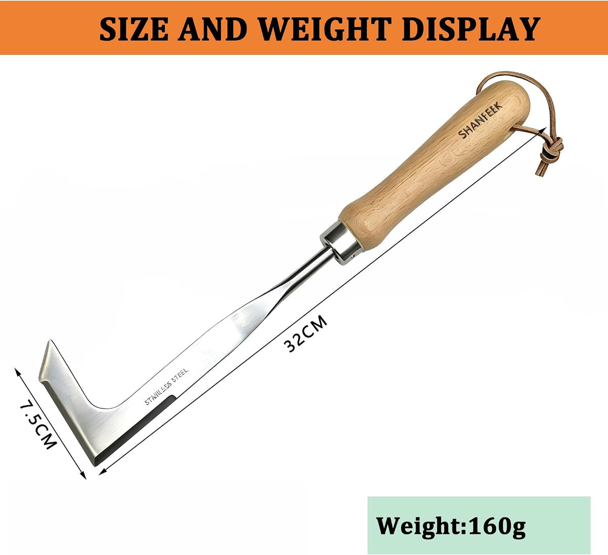 Japanese Weeding Sickle Hoe Gardening Tools 13-Inch Weed Remover Tool High-Carbon Steel One-Piece Molding with Hard Solid Wood Handle(Snake-Necked)