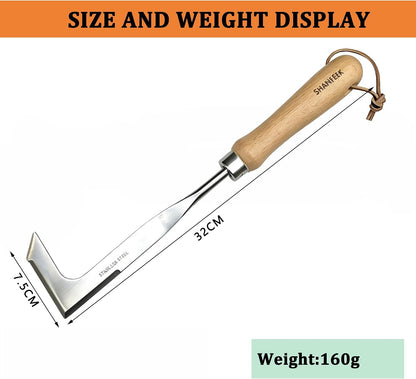 Japanese Weeding Sickle Hoe Gardening Tools 13-Inch Weed Remover Tool High-Carbon Steel One-Piece Molding with Hard Solid Wood Handle(Snake-Necked)