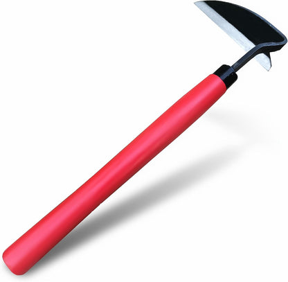 Japanese Weeding Sickle Hoe Gardening Tools 13-Inch Weed Remover Tool High-Carbon Steel One-Piece Molding with Hard Solid Wood Handle(Snake-Necked)