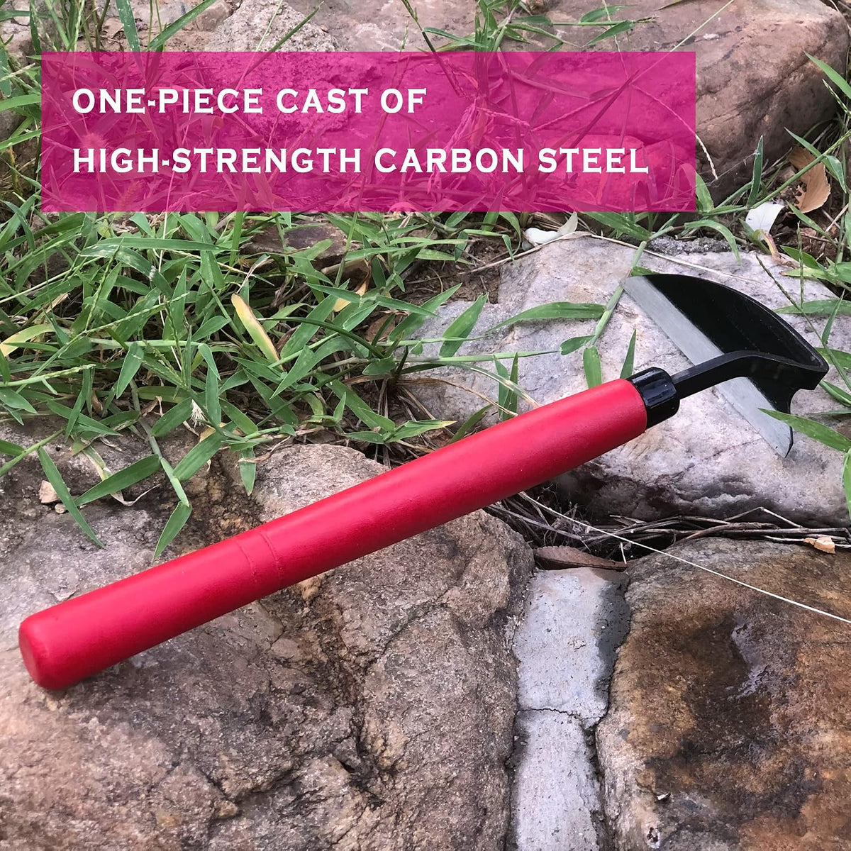 Japanese Weeding Sickle Hoe Gardening Tools 13-Inch Weed Remover Tool High-Carbon Steel One-Piece Molding with Hard Solid Wood Handle(Snake-Necked)