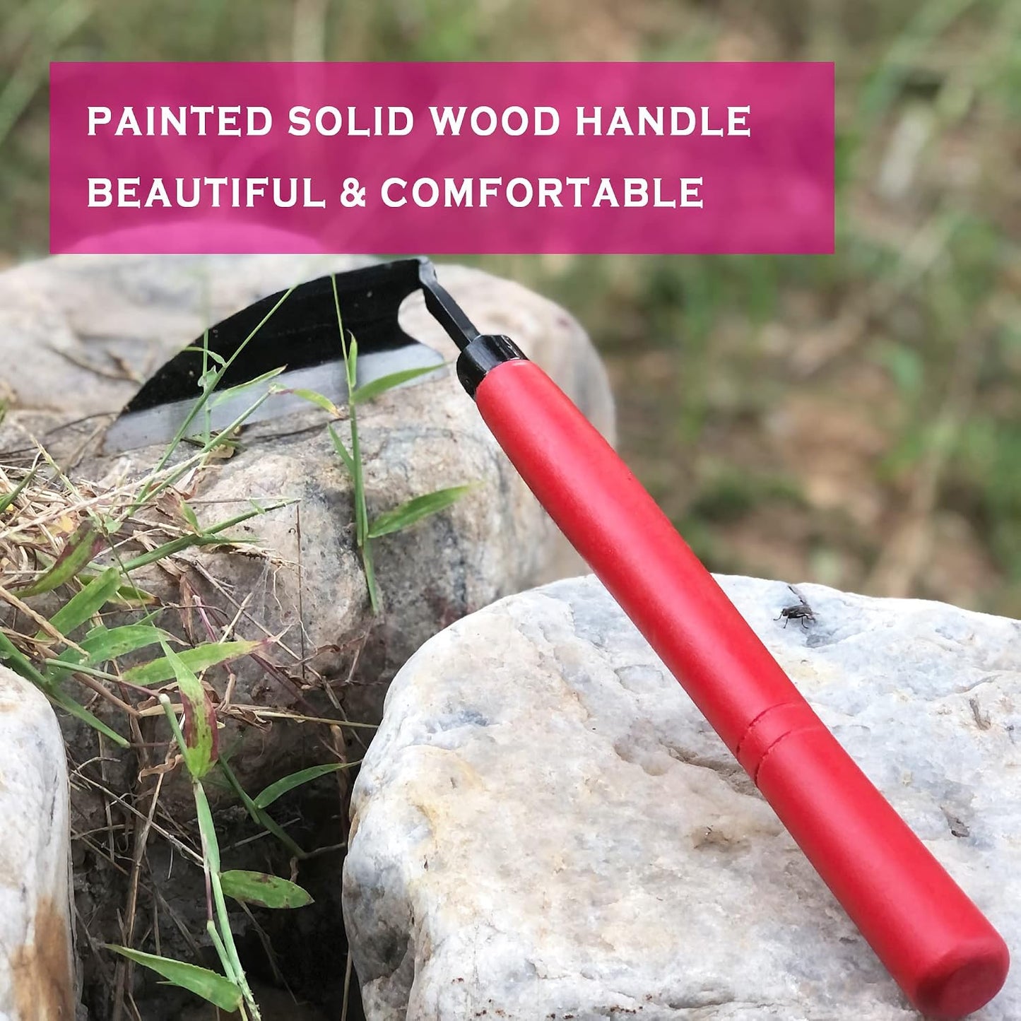 Japanese Weeding Sickle Hoe Gardening Tools 13-Inch Weed Remover Tool High-Carbon Steel One-Piece Molding with Hard Solid Wood Handle(Snake-Necked)