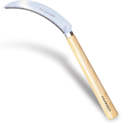 Japanese Weeding Sickle Hoe Gardening Tools 13-Inch Weed Remover Tool High-Carbon Steel One-Piece Molding with Hard Solid Wood Handle(Snake-Necked)
