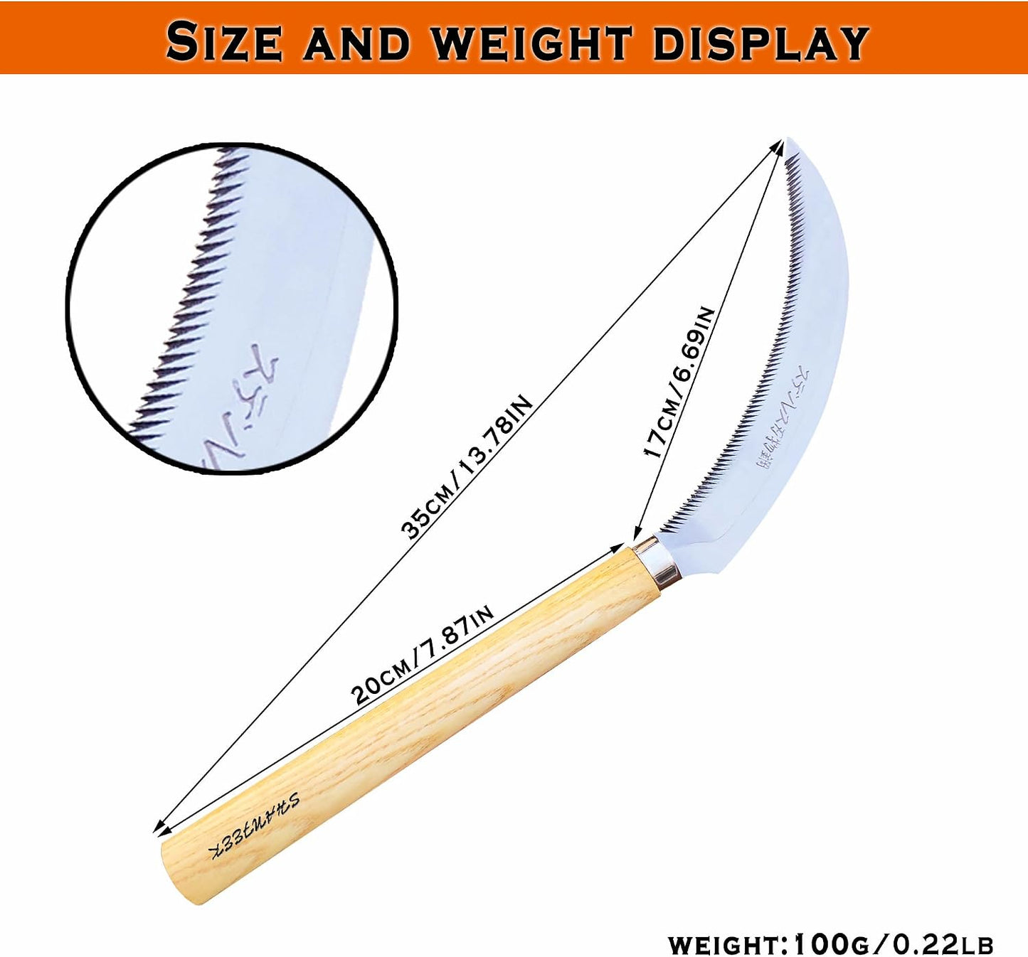 Japanese Weeding Sickle Hoe Gardening Tools 13-Inch Weed Remover Tool High-Carbon Steel One-Piece Molding with Hard Solid Wood Handle(Snake-Necked)