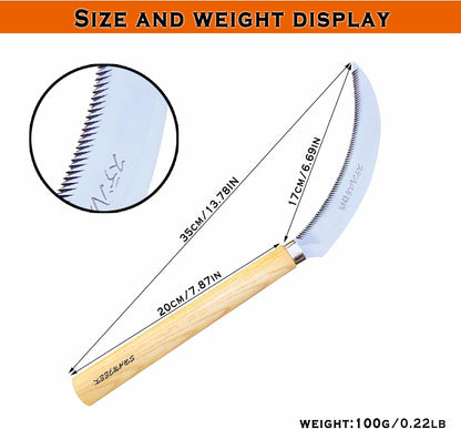 Japanese Weeding Sickle Hoe Gardening Tools 13-Inch Weed Remover Tool High-Carbon Steel One-Piece Molding with Hard Solid Wood Handle(Snake-Necked)