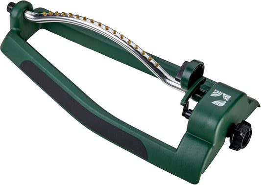 Oscillating Sprinkler 100006, Adjustable Pattern to Cover Up to 2,695 Square Feet, 17 Brass Nozzles on Metal Tube for Even Lawn Watering