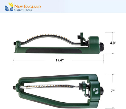 Oscillating Sprinkler 100006, Adjustable Pattern to Cover Up to 2,695 Square Feet, 17 Brass Nozzles on Metal Tube for Even Lawn Watering