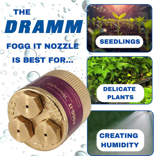 Fogg-It Mist Spray Nozzle with Brass Jets & Body, Perfect for Delicate Seedlings & Raising Humidty for Wilting Plants, Brass