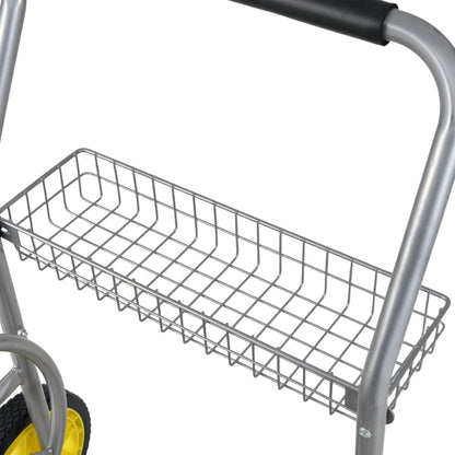 Garden Hose Reel Cart,Holds 230FT 5/8" or 300FT 1/2" Hose,10" Solid Tires, Foam Handle, Storage Basket for Yard, Lawn, Sliver