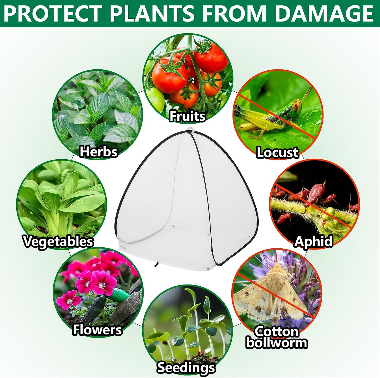2Pcs Pop Up Insect Barrier Plant Cover Tent,Plant Protectors Mesh Enclosure